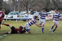 Tynedale' Chris Harris layes the ball off the Jack Harrison  against Blackheath, National League Division 1, Tynedale Park, Corbridge, Northumberland.